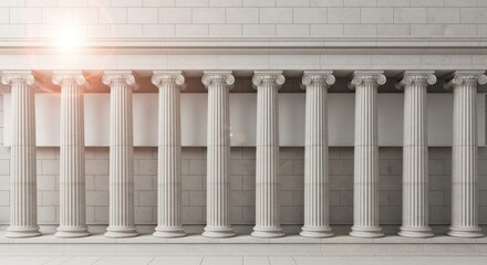 Row of classical greek columns in sunlight