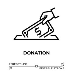 Vector line icon related to donation. Perfect Line. Editable Stroke.
