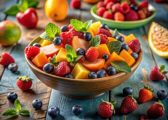Vibrant Fruit Salad Photography: Fresh Ingredients, Bright Colors, Warm Lighting