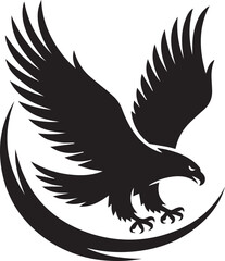 Obraz premium Majestic black eagle soaring over crescent moon symbolizing freedom and power silhouette