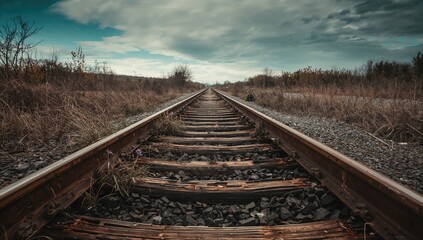 Fototapeta premium Old Rusty Train Tracks No Longer in Service for Transport