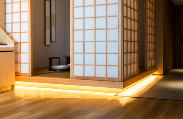 Japanese tea room with table and chairs