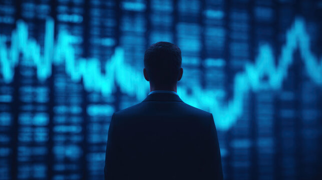 Business growth analysis by hologram businessman in digital environment for data standards