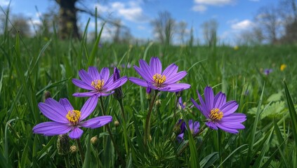 Fototapeta premium Ground-growing flowers in shades of purple