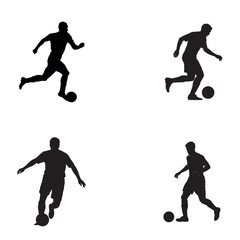 Dynamic Soccer Player Silhouettes in Action with Ball – Vector Sports Illustration