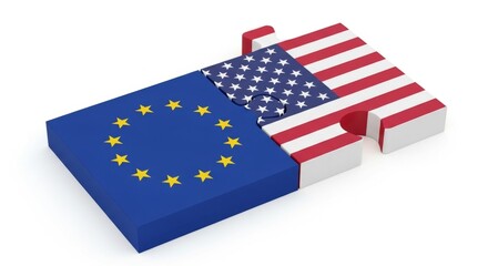 Usa and eu flags on interlocking puzzle pieces symbolizing international relations