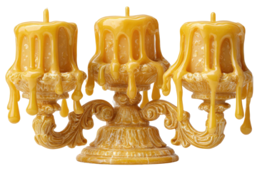 Candelabra with melting yellow candles and ornate detailing