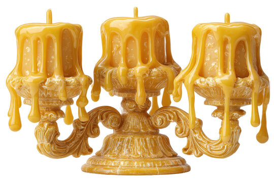 Candelabra with melting yellow candles and ornate detailing