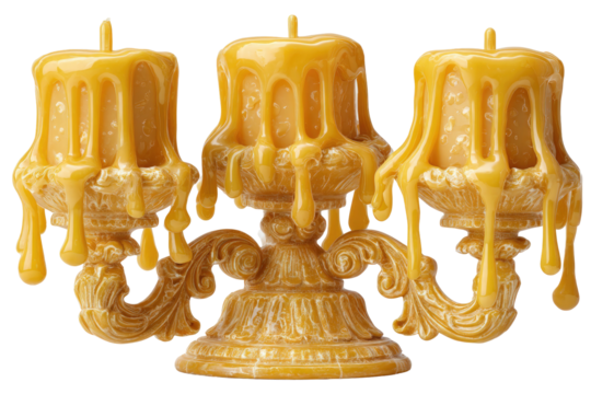 Candelabra with melting yellow candles and ornate detailing