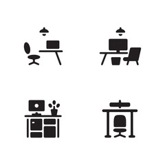 Open Office Layout Solid Icons Set for Workplace Setup