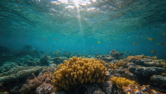 Vibrant yellow-toned aquatic environment