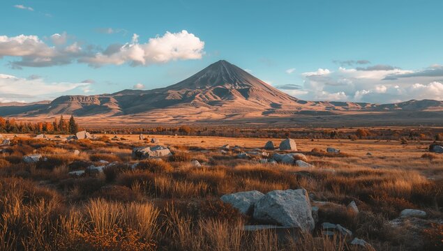 Volcanic Landscape During Fall Season