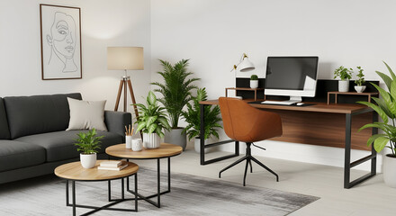 Modern Workspace Elegance A Harmonious Blend of Comfort Productivity and Serenity A Sanctuary of Greenery and Light for the Modern Professional A Vision of Home Office Bliss