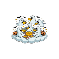 Ghosts eating cheese in Halloween picnic