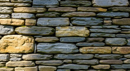 Close up textured background of a rustic natural stone wall