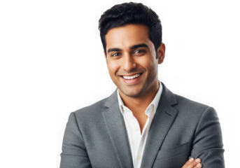 Confident businessman smiling arm folded professional portrait shot transparent background