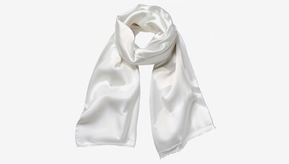 Elegant white satin scarf crafted from luxurious fabric, highlighted against a plain backdrop, perfect for enhancing any ensemble with a refined flair.