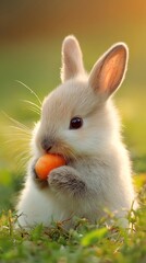 Cute Fluffy Bunny Eating a Carrot Adorable Animal Wallpaper