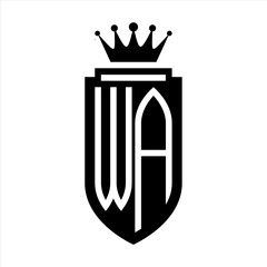 WA Vector logo initials shield with royal crown minimalist, elegant style