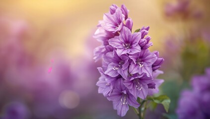 Fototapeta premium Close-up of violet blossoms with a soft, blurred backdrop and empty space