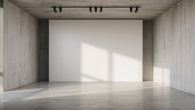 Abstract concrete interior featuring a plain wall. Concept for a gallery. A mockup design.