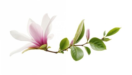 Obraz premium Magnolia flower branch in spring, displayed on a white backdrop