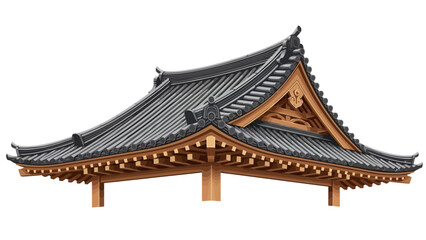 Fototapeta premium Detailed Japanese temple roof with tiled shingles and wooden beams