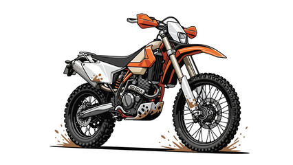 Dirt bike with orange accents caked in mud