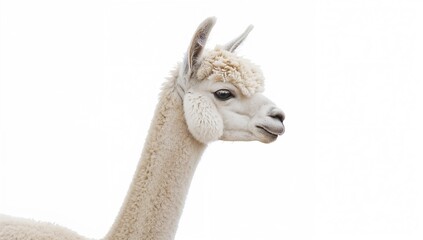 Obraz premium Profile of a light-colored alpaca - Lama pacos, set against a white backdrop
