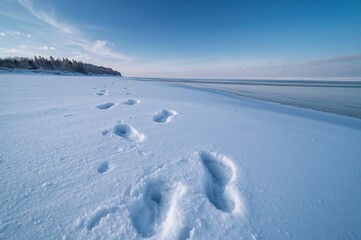 Obraz premium Tracks left in thick winter snow