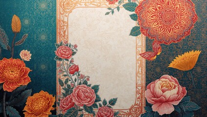 Contemporary art piece featuring floral border patterns in a unique style