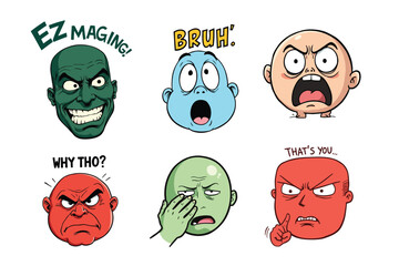 Funny cartoon zombie monster face set illustration vector icon character smile expression avatar drawing. funny cartoon monsters