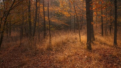 Obraz premium Dry grass in a fall woodland