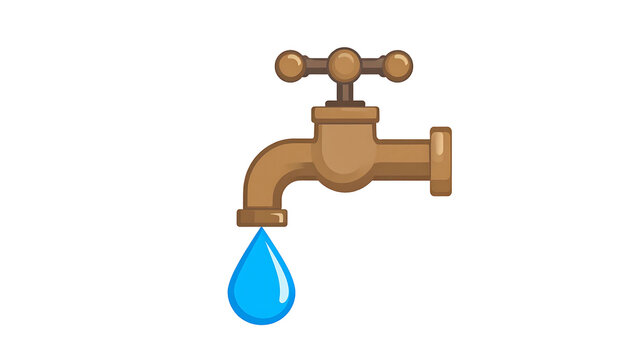 A faucet with a blue water droplet depicted on a black background, presented in a cartoonish style