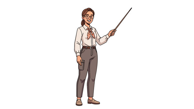 Pixel art of a woman holding a pointer stick