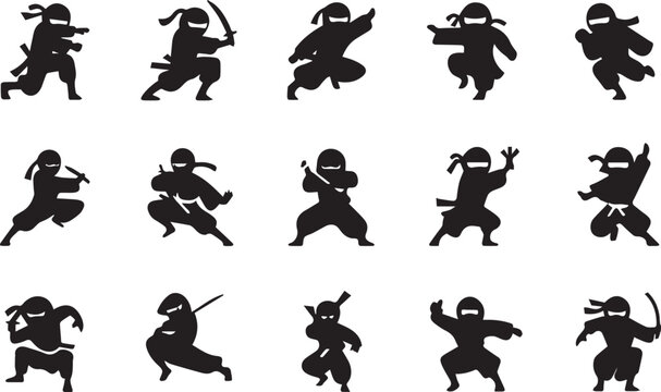 Collection of ninja silhouette vectors on a white background Artwork