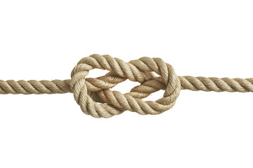 Fototapeta premium A thick rope tied in a figure eight knot, isolated on white background