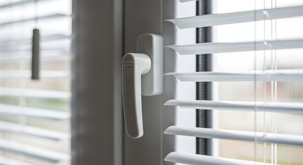 Window Dressing Elegance Venetian Blinds for Modern Home Decor and Interior Design Sunlight Control and Privacy Featuring a White Handle with Adjustable Slats