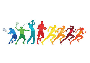 Vibrant silhouettes of athletes in motion displaying diverse sports and energy transparent background