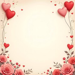 A love image background. A whimsical Valentine's Day background featuring pastel colors, soft pink and red hues, with delicate heart-shaped balloons.