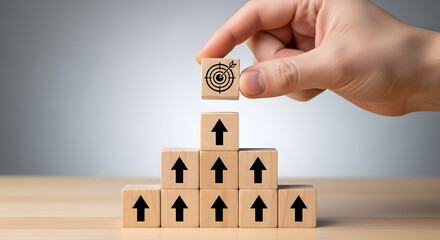 Strategic Goal Pyramid Reaching the Target  Successful Business Growth by Achievement and Performance Climbing to the Top  Step by Step Success Strategy Concept