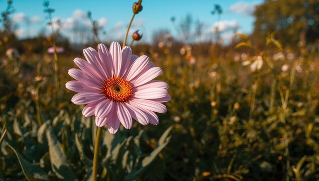 White and pink daisy blooming outdoors