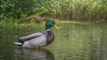 Obraz premium Wild duck in a protected natural habitat