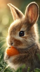 Adorable Bunny Munching on a Carrot A Fluffy Friend in a Natural Setting