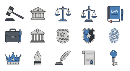 Collection of Law and Justice Icons - Gavel, Scales, Courthouse, and More.