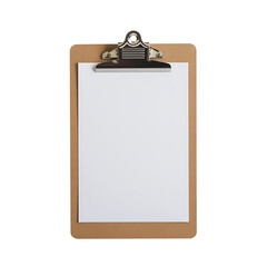 A blank clipboard with white paper, isolated on white background