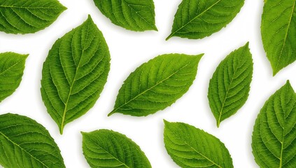 Fototapeta premium Collection of cherry leaves isolated on a white backdrop with clipping path. Complete depth of field.