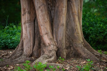 Rough bark surface of a large tree trunk