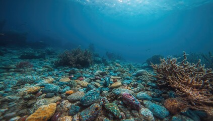 Obraz premium Ocean floor adorned with vibrant stones against a natural background