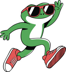 Obraz premium Cool Running Frog Wearing Sunglasses and Shoes
